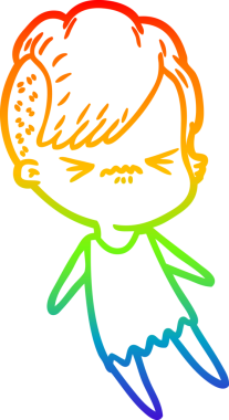 Gökkuşağı gradyan çizgi çizimi Bir insan tarafından çizilmiş sinirli hippi kız