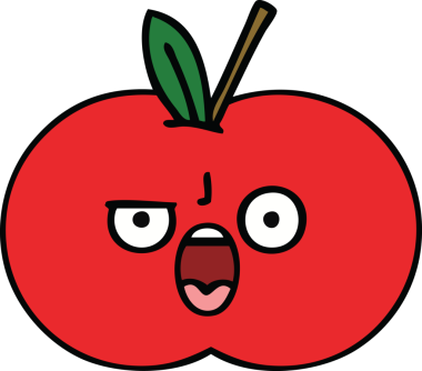 Bir insan tarafından çizilmiş kırmızı elma karikatürü.