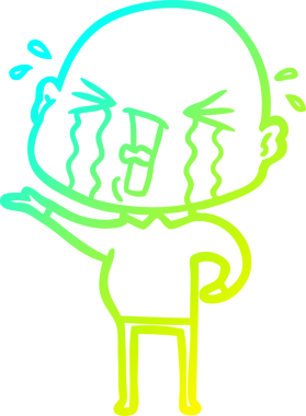 Bir insan tarafından çizilmiş, ağlayan kel bir adamın çizdiği soğuk çizgi.