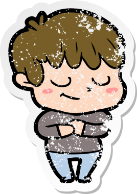 Bir insan tarafından çizilmiş mutlu çizgi film çocuğunun sıkıntılı çıkartması.