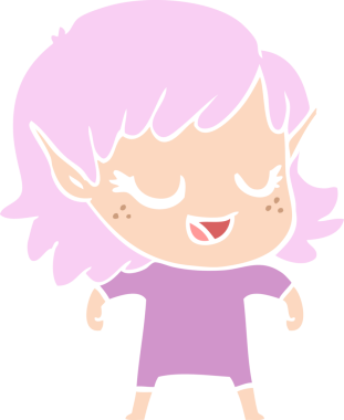 Bir insan tarafından çizilmiş mutlu düz renkli çizgi film elf kızı