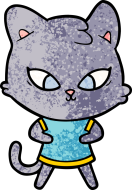 Bir insan tarafından çizilmiş sevimli çizgi film kedisi.