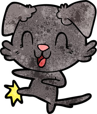 Bir insan tarafından çizilmiş gülen çizgi film köpeği.