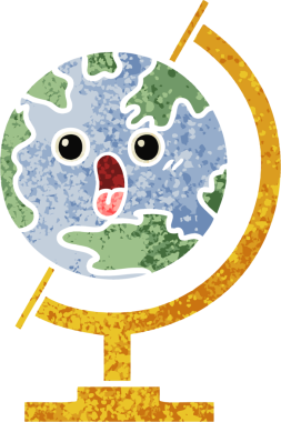 Bir insan tarafından çizilmiş bir dünyanın retro çizim stili karikatürü