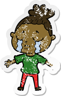 Bir insan tarafından çizilmiş, ağlayan bir karikatür çıkartması.