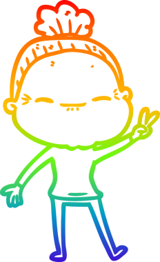 Gökkuşağı gradyan çizimi bir insan tarafından çizilmiş barışçıl yaşlı bir kadının çizimi