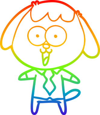 Gökkuşağı gradyan çizimi. Bir insan tarafından çizilmiş şirin bir köpek çizimi.