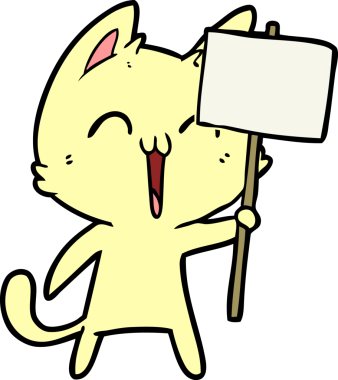 Bir insan tarafından çizilmiş mutlu çizgi film kedisi.