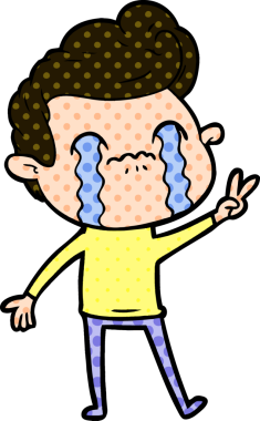 Bir insan tarafından çizilmiş ağlayan çizgi film adamı.