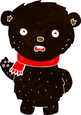 Bir insan tarafından çizilmiş eşarp takan siyah ayı çizgi filmi.