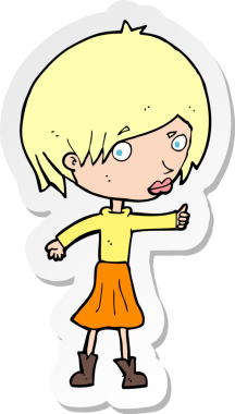 Bir insan tarafından çizilmiş kaş kaldıran bir karikatür kadının çıkartması.