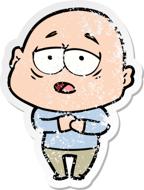 Bir insan tarafından çizilmiş yorgun ve kel bir adamın sıkıntılı çıkartması.