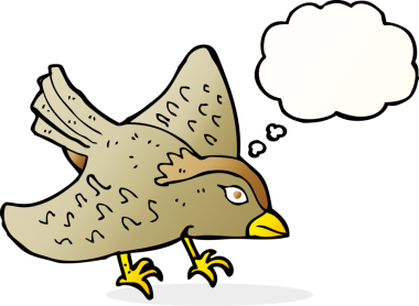 Bir insan tarafından çizilmiş düşünce baloncuklu bahçe kuşu.