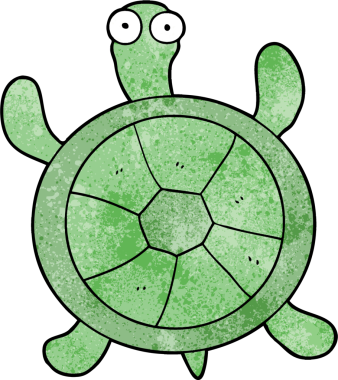 Bir insan tarafından çizilmiş karikatür kaplumbağası.