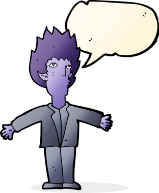 Bir insan tarafından çizilmiş, konuşma balonu olan bir vampir.