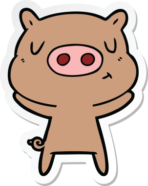 Bir insan tarafından çizilmiş çizgi film içerikli bir domuzun çıkartması.