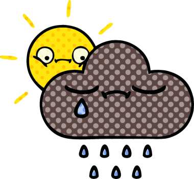 Bir insan tarafından çizilmiş fırtına bulutu ve güneşin çizgi romanı.