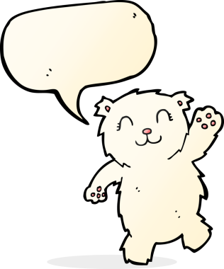 Bir insan tarafından çizilmiş konuşma baloncuğuyla kutup ayısını sallayan çizgi film.