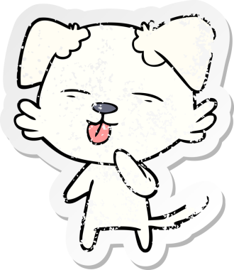 Bir insan tarafından çizilmiş bir köpeğin dertli çıkartması.