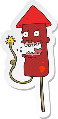 Bir insan tarafından çizilmiş havai fişek gibi bağıran bir karikatür çıkartması.