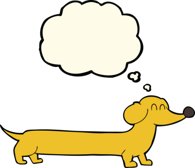 Bir insan tarafından çizilmiş düşünce baloncuklu çizgi film dachshund 'u