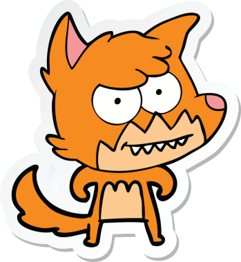 Bir insan tarafından çizilmiş sırıtan tilki çizgi filminin çıkartması