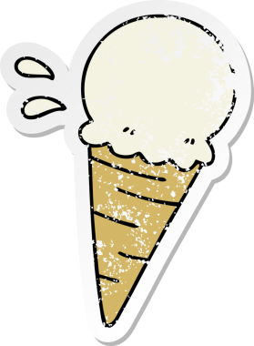 Bir insanın çizdiği vanilyalı dondurmanın garip bir el çıkartması.