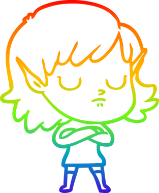 Gökkuşağı gradyan çizgi çizimi bir insan tarafından çizilmiş bir elf kızı