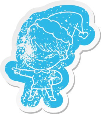 Bir insan tarafından çizilmiş Noel Baba şapkası giyen mutlu bir kadının garip bir karikatürü.