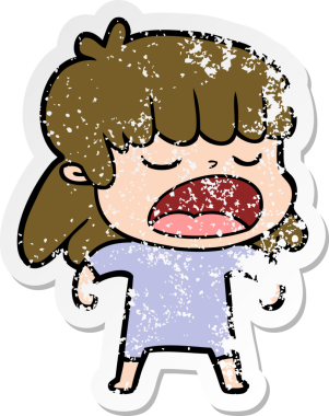 Bir insan tarafından yüksek sesle çizilmiş karikatür kadının sıkıntılı çıkartması.