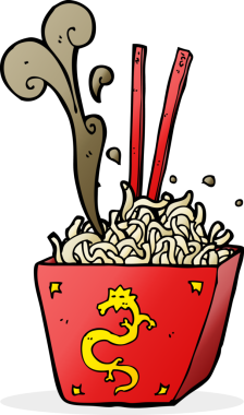 Bir insan tarafından çizilmiş kutuda makarna.