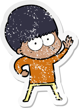 Bir insan tarafından çizilmiş gergin bir çizgi film çocuğunun sıkıntılı çıkartması.