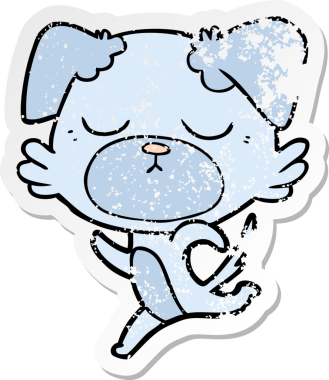 Bir insan tarafından çizilmiş şirin bir köpeğin sıkıntılı çıkartması.