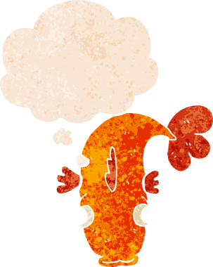 Düşünce baloncuğu ve grunge ile çizgi film balığı bir insan tarafından çizilmiş tedirgin geçmiş dokuya