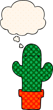 Çizgi roman tarzında bir insan tarafından çizilmiş düşünce baloncuklu çizgi film kaktüsü.