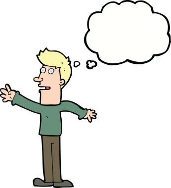 Bir insan tarafından çizilen düşünce baloncuğuyla uzanan çizgi film adamı.