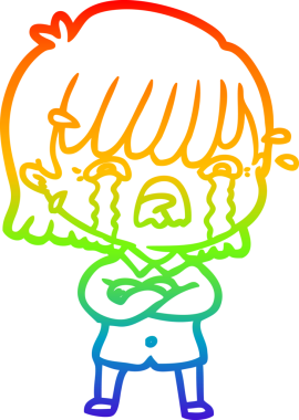 Gökkuşağı gradyan çizimi bir insan tarafından çizilmiş ağlayan bir çizgi kız çizimi