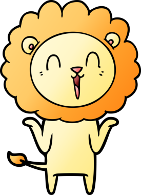 Gülen aslan çizgi filmi bir insan tarafından çizilmiş omuzlarını silkiyor.