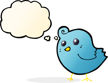 Bir insan tarafından çizilmiş düşünce baloncuklu çizgi film kuşu.