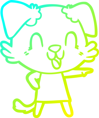 Bir insan tarafından çizilmiş gülen çizgi film köpeğinin soğuk çizgisi.