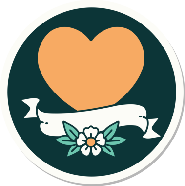 Bir insan tarafından çizilmiş geleneksel bir kalp ve bayrak stili dövme çıkartması.