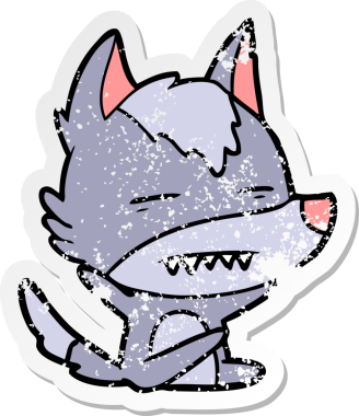 Bir insan tarafından çizilmiş dişleri gösteren bir karikatür kurdunun sıkıntılı çıkartması.