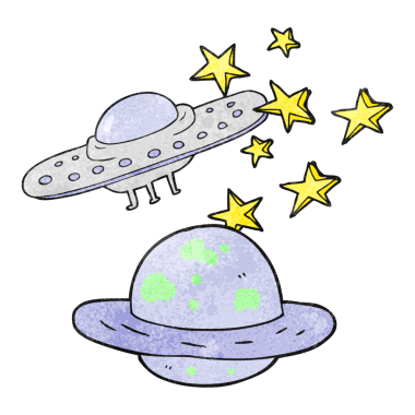 Bir insan tarafından çizilmiş el yapımı uçan daire ve gezegen.