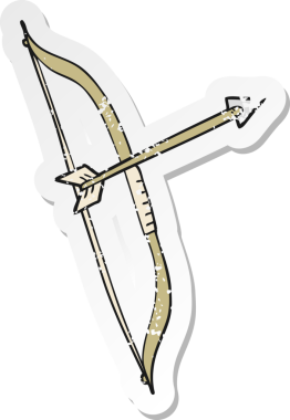 Bir insan tarafından çizilmiş ok ve yay gibi gerilmiş bir çizgi film çıkartması.