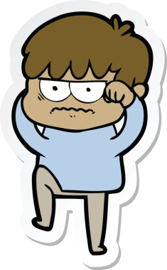 Bir insan tarafından çizilmiş kızgın bir çizgi film çocuğunun çıkartması.