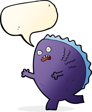 Bir insan tarafından çizilmiş konuşma balonlu çizgi film canavarı.