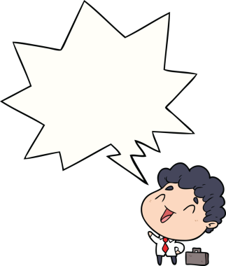 Bir insan tarafından çizilmiş konuşma balonu olan sevimli bir karikatür işadamı.