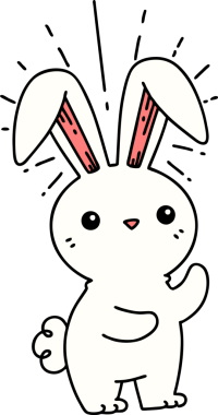 Bir insan tarafından çizilmiş geleneksel dövme tarzı şirin bir tavşanın resmi.