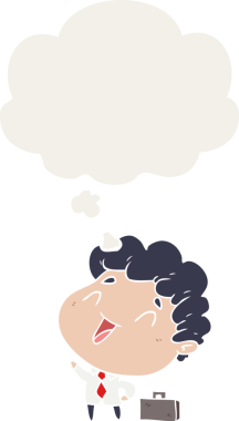 Düşünce baloncuğu olan karikatür işadamı bir insan tarafından çizilmiş.