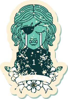 Retro Dövme Tarzı Ağlayan Ork Haydut Karakteri Bir insan tarafından çizilmiş doğal bir rulo